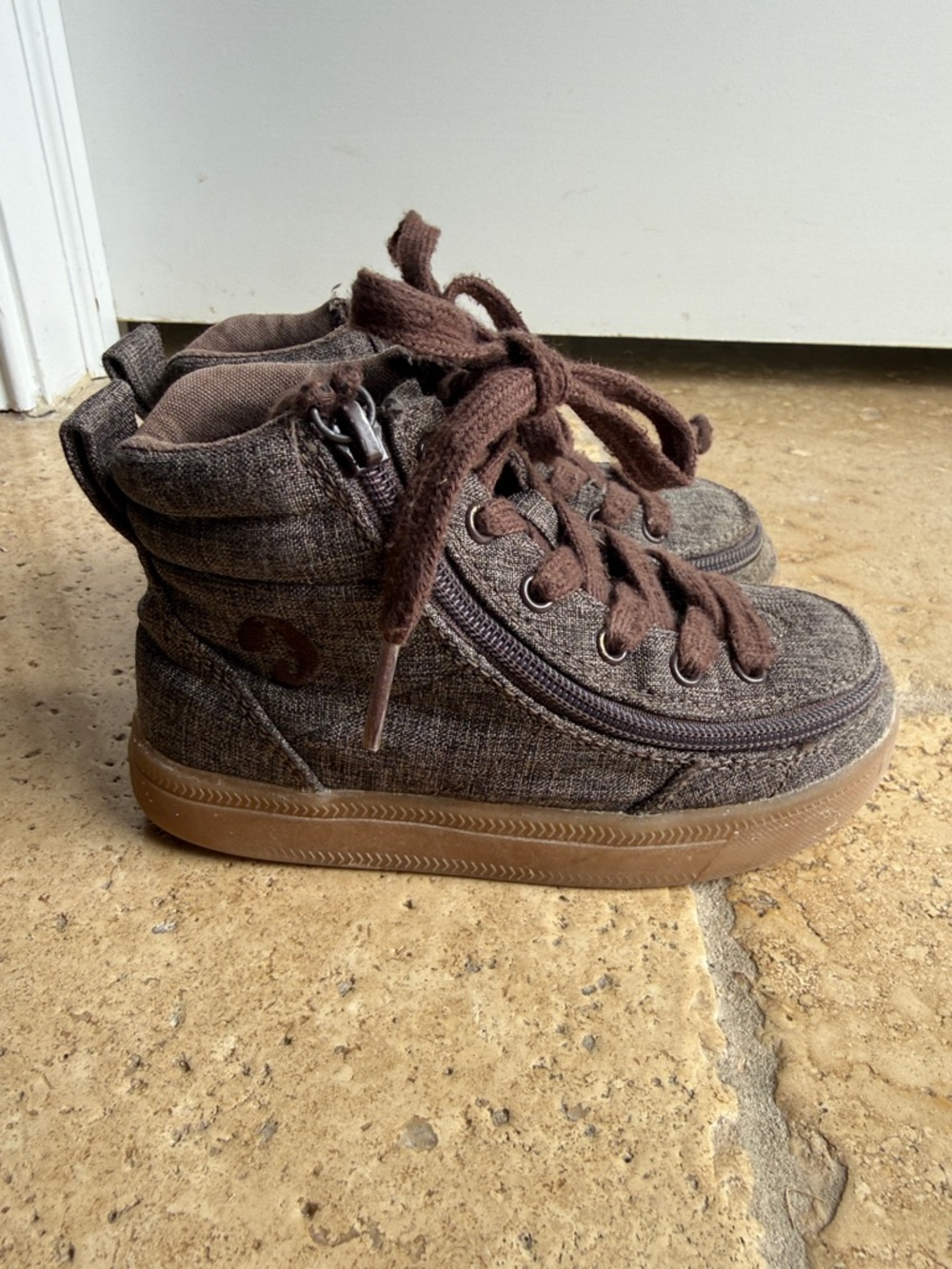 Kids Brown High-Top Lace-Up Sneakers with Side Zip